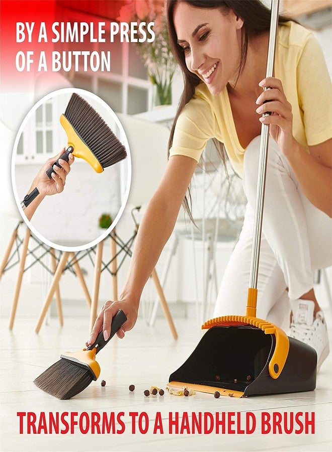 Trazon Broom and Dustpan Set with Long Handle - Kitchen Brooms and Stand Up Dust Pan Magic Combo Set for Home - Lobby Broom with Rotation Head and Standing Dustpan for Floor Cleaning - Image 4
